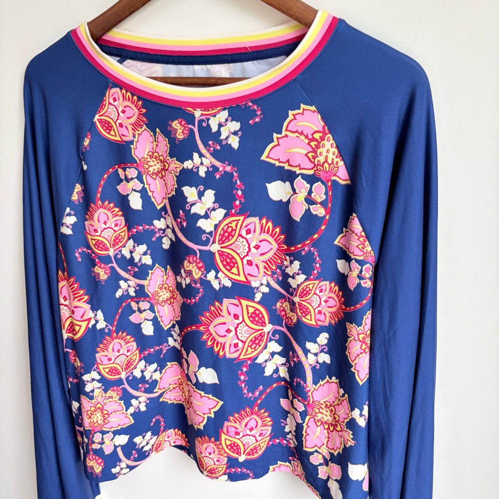 Johnny Was Bee Active Top XL Boho Floral Blue Pink Kimono Sleeve Swing Shirt - Picture 3 of 10